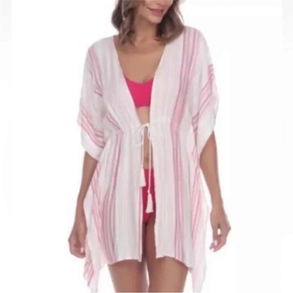 Raviya Pink and White Striped Swim Coverup
